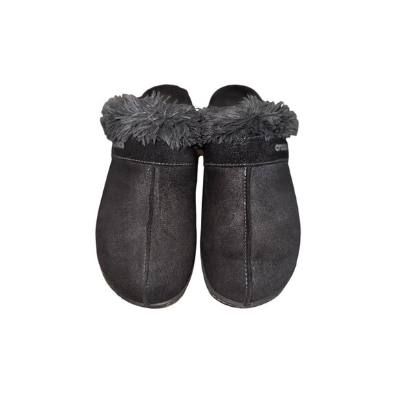 Crocs Shoes Womens 7 Cobbler Mule Clogs Black Suede Faux Fur Trim Wedge 11602 - Picture 10 of 10